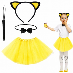 Mey İthalat® Sarı Renk Etekli Kedi Kostüm Seti (Tütü, Taç, Papyon, Kuyruk)