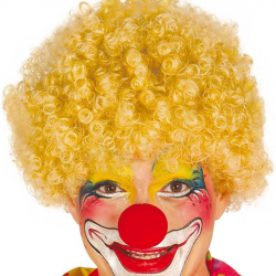 Mey İthalat® Sarı Renk Kıvırcık Afro Bonus Peruk Takma Saç ve Kırmızı Burun Seti