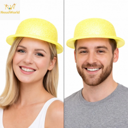 Mey İthalat® Sarı Simli Melon Şapka | İnce Plastik Glitter Yetişkin Parti Şapkası