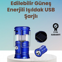Mey İthalat® Şarj Edilebilir Güneş Enerjili Kızaklı Kamp Feneri – USB Çıkışlı, Katlanabilir, Dayanıklı ve Çok Fonksiyonlu