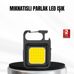 Mey İthalat® Şarjlı COB LED Anahtarlık Fener – 4 Modlu, Manyetik ve Katlanabilir Standlı