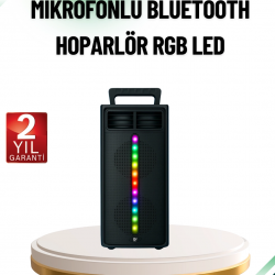 Mey İthalat® Şarjlı Işıklı Bluetooth Hoparlör | USB, AUX, TF Kart ve Radyo Destekli