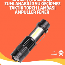 Mey İthalat® Şarjlı LED El Feneri - 14500 Pil Dahil, 4 Işık Modu, Mini Boy