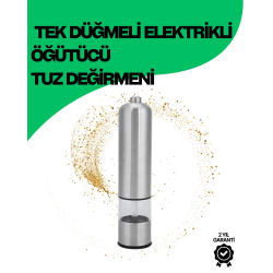 Mey İthalat® Şeffaf Hazneli Elektrikli Tuz Karabiber Öğütücü Pilli Taşınabilir Mutfak Aleti