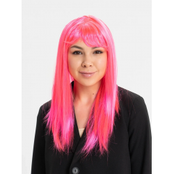 Mey İthalat® Şeker Pembesi Koyu Pembe Renk Uzun Düz Parti Peruğu