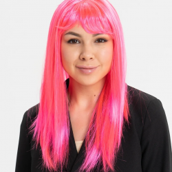 Mey İthalat® Şeker Pembesi Koyu Pembe Renk Uzun Düz Parti Peruğu