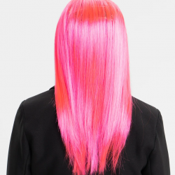 Mey İthalat® Şeker Pembesi Koyu Pembe Renk Uzun Düz Parti Peruğu