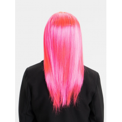 Mey İthalat® Şeker Pembesi Koyu Pembe Renk Uzun Düz Parti Peruğu