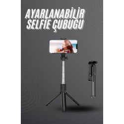 Mey İthalat® Selfie Çubuğu Tripod Bluetooth Kumandalı Selfie Çubuğu Telefon Tutucu