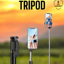 Mey İthalat® Selfie Çubuğu Tripod Kumandalı Telefon Tutucu Siyah