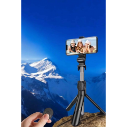 Mey İthalat® Selfie Çubuğu Tripod Kumandalı Telefon Tutucu Siyah