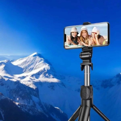 Mey İthalat® Selfie Çubuğu Tripod Kumandalı Telefon Tutucu Siyah