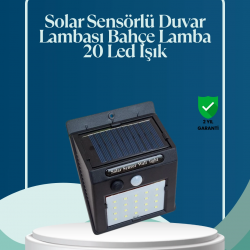 Mey İthalat® Sensörlü 20 LED Solar Duvar Lambası 3 Metre Algılama Mesafesi