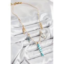 Mey İthalat® Seramik Motifli Balık Figürlü Model Krem İp Kadın Kolye