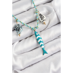 Mey İthalat® Seramik Motifli Balık Figürlü Model Mavi İp Kadın Kolye