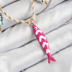 Mey İthalat® Seramik Motifli Pembe Balık Figürlü Model Krem İp Kadın Kolye