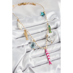 Mey İthalat® Seramik Motifli Pembe Balık Figürlü Model Krem İp Kadın Kolye