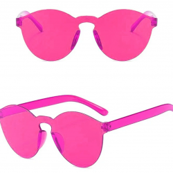 Mey İthalat® Sert Mika Oval Şekilli Çerçevesiz Fuşya Gözlük Retro Parti 5x14 cm