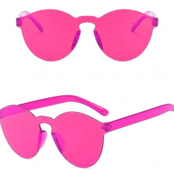 Mey İthalat® Sert Mika Oval Şekilli Çerçevesiz Fuşya Gözlük Retro Parti 5x14 cm