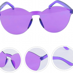 Mey İthalat® Sert Mika Oval Şekilli Çerçevesiz Mor Gözlük Retro Parti 5x14 cm
