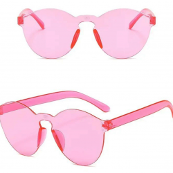 Mey İthalat® Sert Mika Oval Şekilli Çerçevesiz Pembe Gözlük Retro Parti 5x14 cm