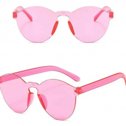 Mey İthalat® Sert Mika Oval Şekilli Çerçevesiz Pembe Gözlük Retro Parti 5x14 cm