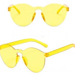 Mey İthalat® Sert Mika Oval Şekilli Çerçevesiz Sarı Gözlük Retro Parti 5x14 cm
