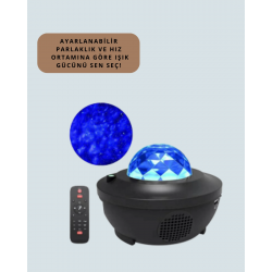 Mey İthalat® Sesle Etkileşimli Yıldız Projektörlü Gece Lambası – Bluetooth Hoparlörlü, USB Girişli, Dönen Okyanus