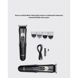 Mey İthalat® Sessiz Motorlu, Kablosuz Kullanımlı Şarjlı Saç ve Sakal Kesme Makinesi – Taraklı Set