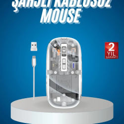 Mey İthalat® Sessiz Tıklama Çift Modlu Bluetooth Ve Alıcı Şeffaf Mouse Fare