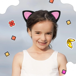 Mey İthalat® Sevimli Kedi Kulak Pofuduk Kedi Taç Siyah İçi Pembe Renk 17x15 cm