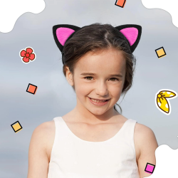 Mey İthalat® Sevimli Kedi Kulak Pofuduk Kedi Taç Siyah İçi Şeker Fuşya Renk 17x15 cm