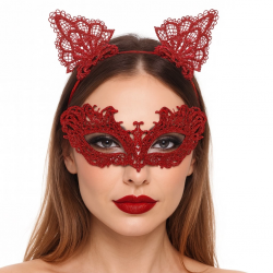 Mey İthalat® Şık Kırmızı Dantel Maske ve Taç Seti 5 No – Maskeli Balo & Özel Etkinlikler