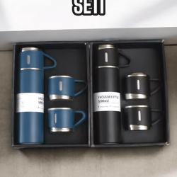 Mey İthalat® Şık ve Dayanıklı 3 Bardaklı Termos Seti Uzun Süre Isı Koruma Özellikli