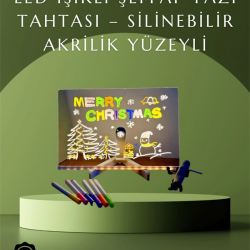 Mey İthalat® Şık ve Modern LED Pano – Neon Işıklı Silinebilir Akrilik Yazı Tahtası, 7 Renkli Kalem Dahil