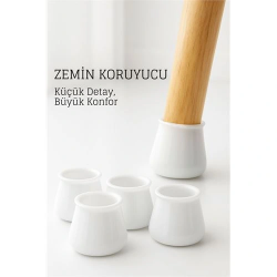 Mey İthalat® Silikonlu Sandalye Ayak Koruyucu – Sessiz ve Çiziksiz Kullanım, 4’lü Set BEYAZ