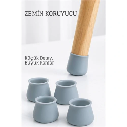 Mey İthalat® Silikonlu Sandalye Ayak Koruyucu – Sessiz ve Çiziksiz Kullanım, 4’lü Set GRİ