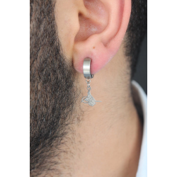 Mey İthalat® Silver Renk Kaplama Osmanlı Tuğra Figürlü Kıstırmalı Çelik Erkek Küpe