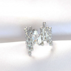 Mey İthalat® Silver Renk Tırtıklı Kalın Baget Taş Tasarım Ayarlanabilir Yüzük