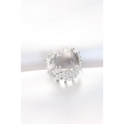 Mey İthalat® Silver Renk Tırtıklı Kalın Baget Taş Tasarım Ayarlanabilir Yüzük