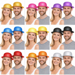 Mey İthalat® Simli Melon Şapka 9’lu Set - 9 Renk Parti ve Kostüm Şapkası