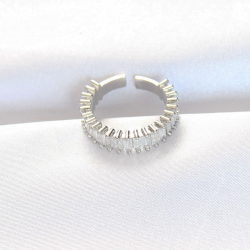 Mey İthalat® Sıralı Baget Taşlı Silver Renk Ayarlanabilir Yüzük