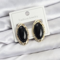 Mey İthalat® Siyah Badem Model Vintage Kadın Küpe