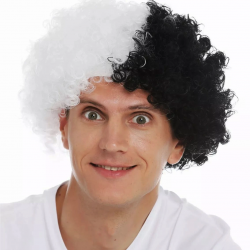 Mey İthalat® Siyah Beyaz Kıvırcık Afro Bonus Peruk Taraftar Bonus Saç