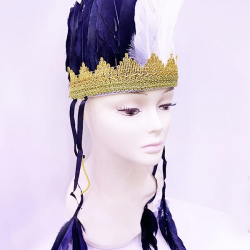 Mey İthalat® Siyah Beyaz Renk Tüylü Kızılderili Başlığı | Taraftar Başlığı