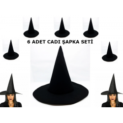 Mey İthalat® Siyah Cadı Şapkası Keçe Yetişkin Boy 6 Adet