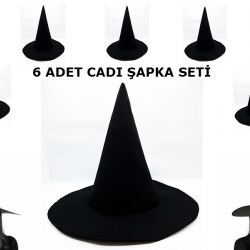 Mey İthalat® Siyah Cadı Şapkası Keçe Yetişkin Boy 6 Adet