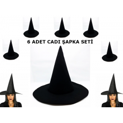 Mey İthalat® Siyah Cadı Şapkası Keçe Yetişkin Boy 6 Adet