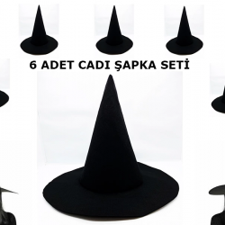 Mey İthalat® Siyah Cadı Şapkası Keçe Yetişkin Boy 6 Adet