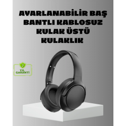 Mey İthalat® Siyah Kablosuz Bluetooth Kulaklık 300 mAh Hızlı Şarj Katlanabilir Pedli